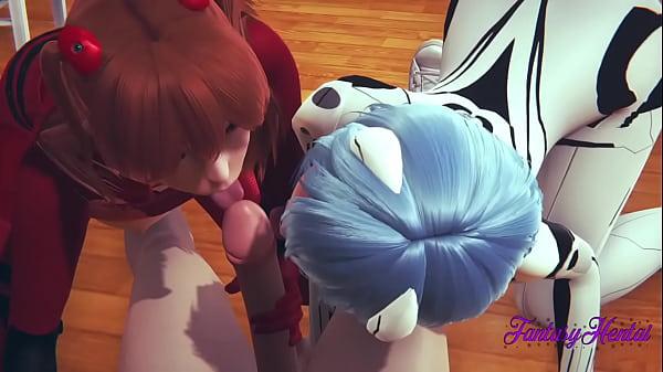 Evangelion Hentai 3D - Threesome Shinji, Asuka and Rei in Shinji'_s Room they suck Shinji'_s dick until he cums in her mouth then he eats their pussy and fucks them