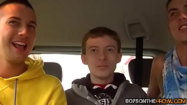 Schoolboy twink fucked and sucked in hardcore van threesome