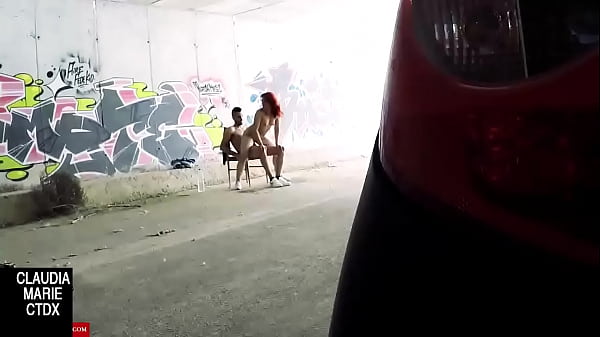 Fucking in a place between graffiti. My cousin fucking outside