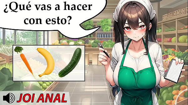 JOI Anal con frutas. El frutero te ha pillado y ahora quiere ayudarte. Voz española.