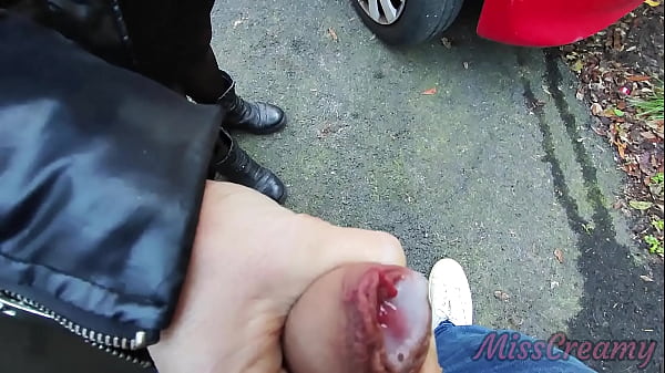 Dick flash - I pull out my cock in front of a hot girl between cars on the public street and she helps me cum - Real very risky