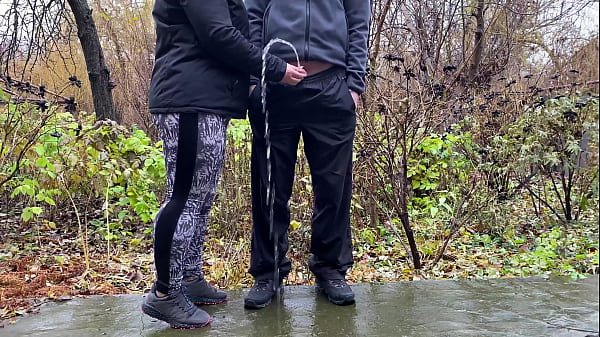 Sports stepmother-in-law after jogging in the park holds son-in-law'_s penis